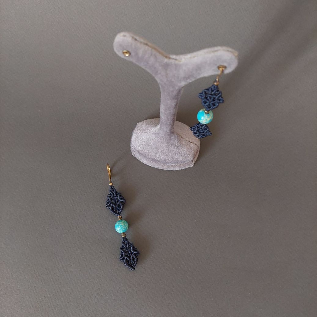 Macramé Earrings-733BK Turquoise
