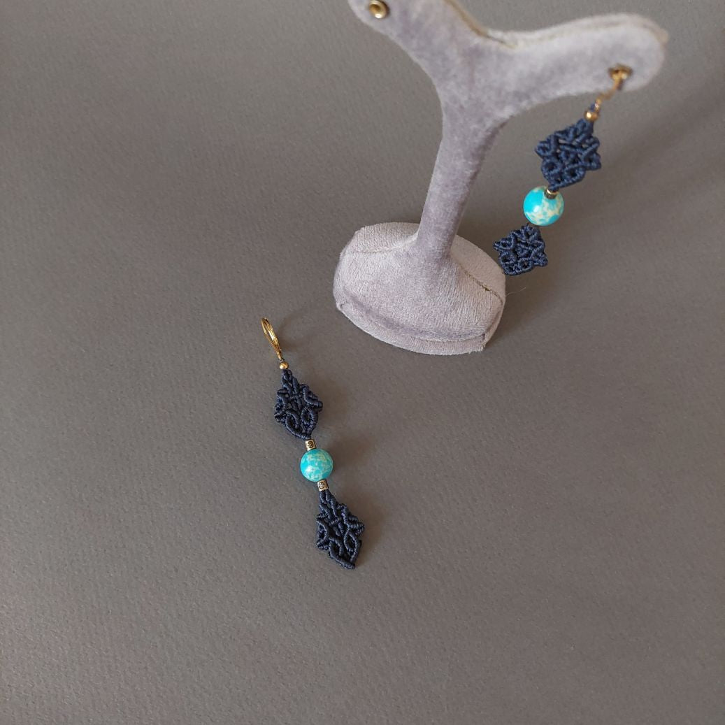 Macramé Earrings-733BK Turquoise