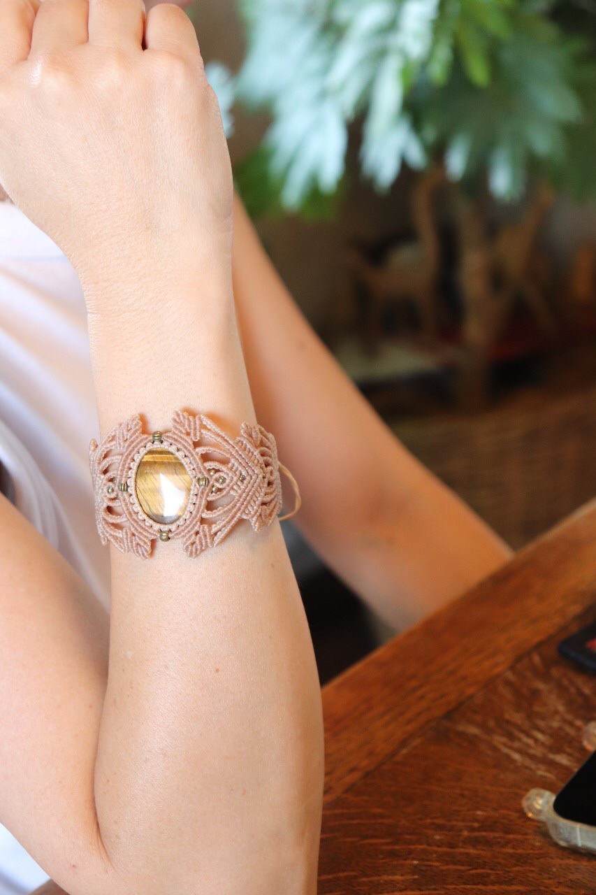 Macramé Bracelet-229BE Tiger's eye