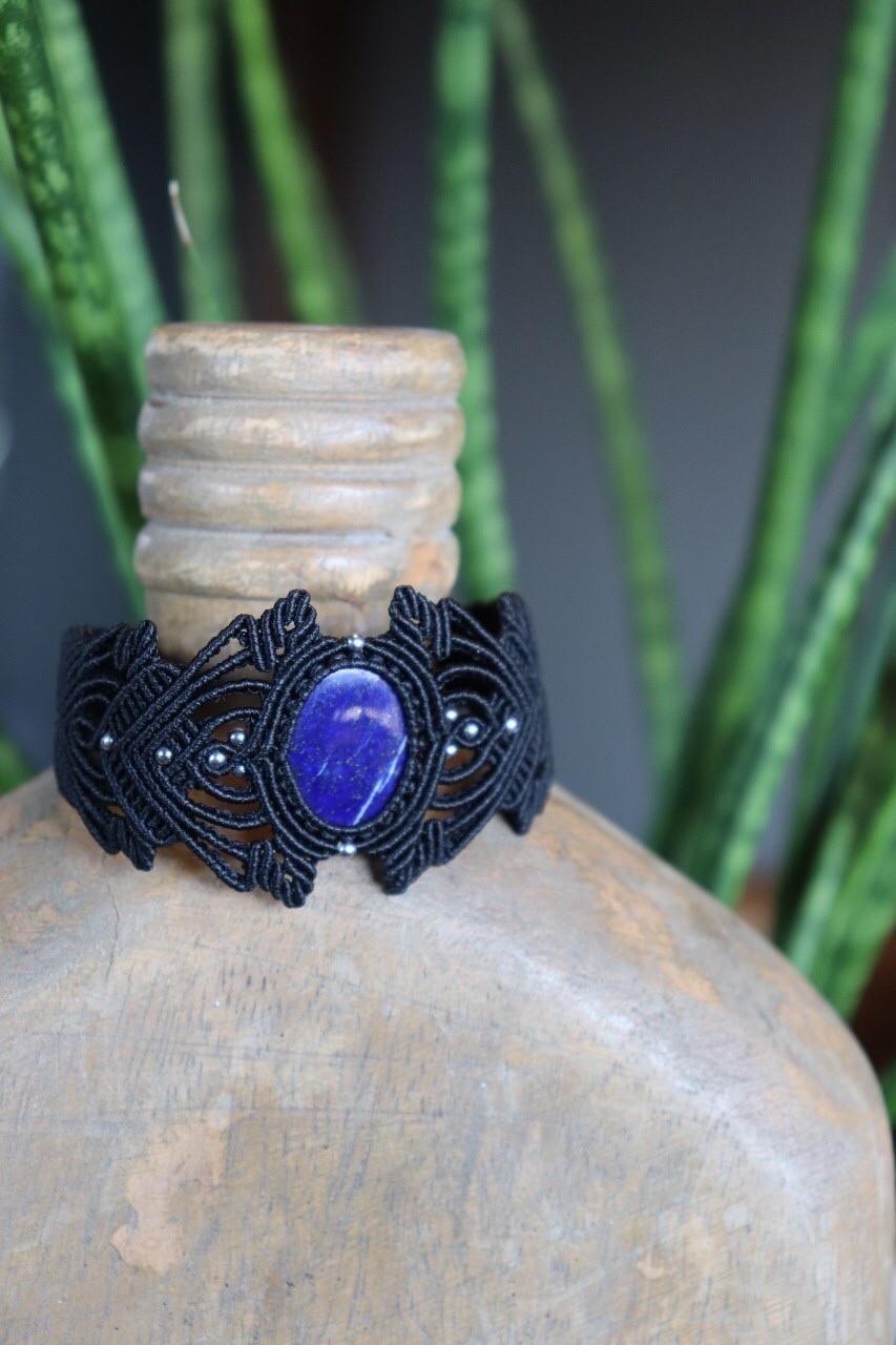 Macramé Bracelet-229BK Lapis lazuli