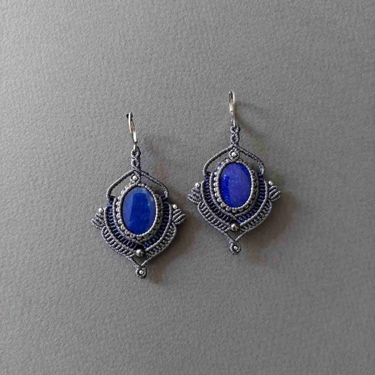 Macramé Earrings-720GY Lapis lazuli
