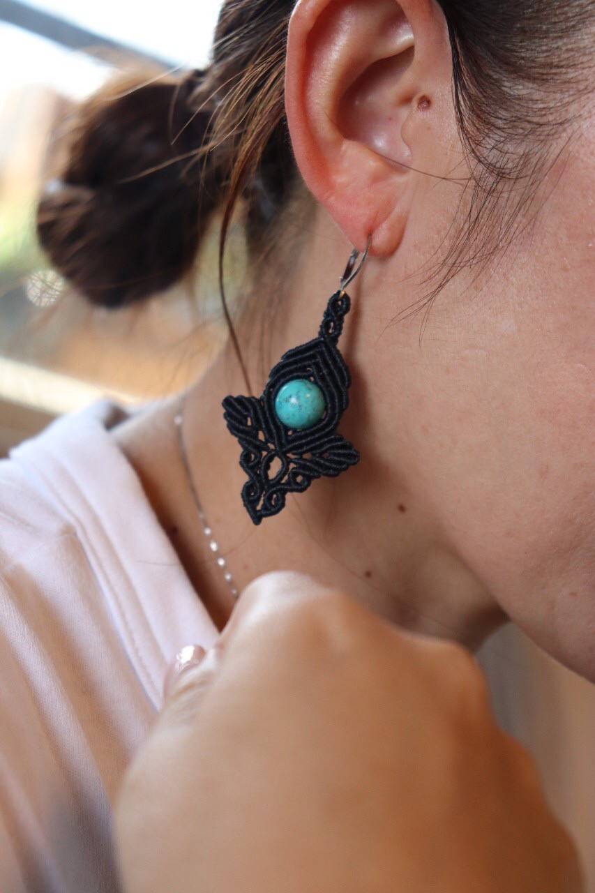 Macramé Earrings-735BK Turquoise