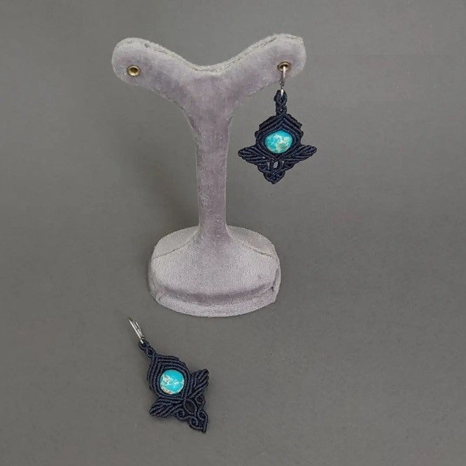 Macramé Earrings-735BK Turquoise