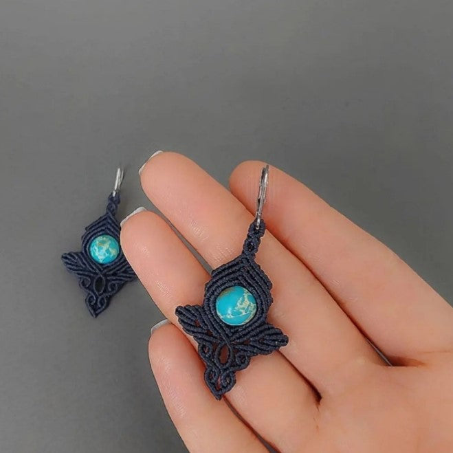 Macramé Earrings-735BK Turquoise