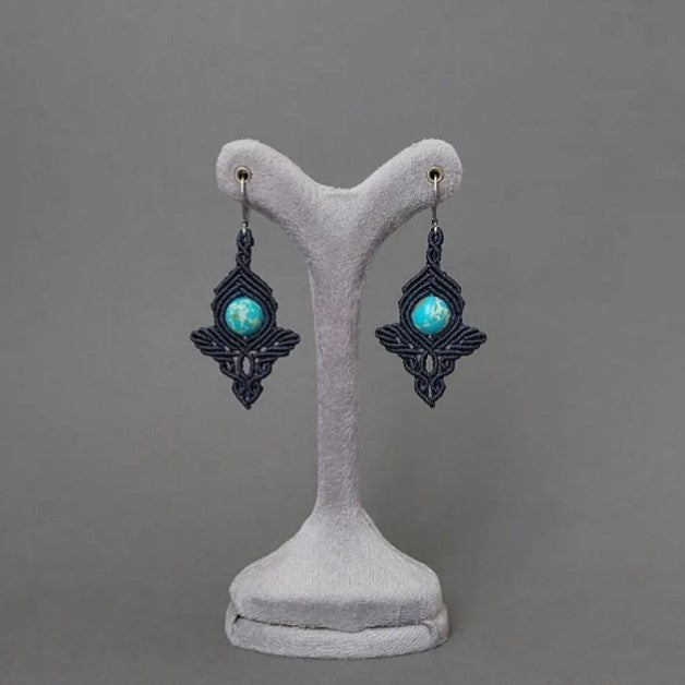 Macramé Earrings-735BK Turquoise