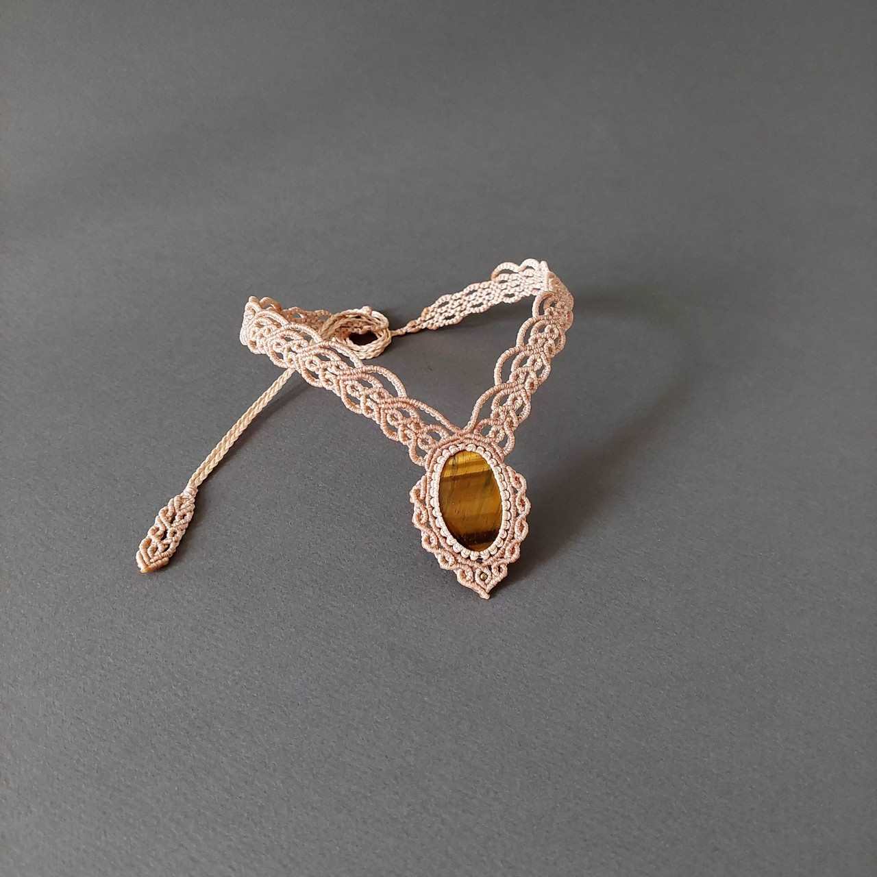 Macramé Choker-917BR Tiger's eye