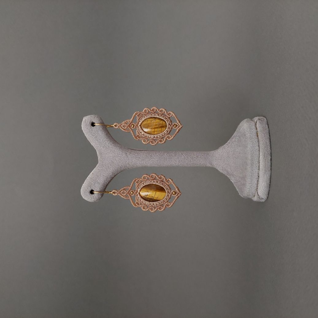 Macramé Earrings-732BE Tiger eye
