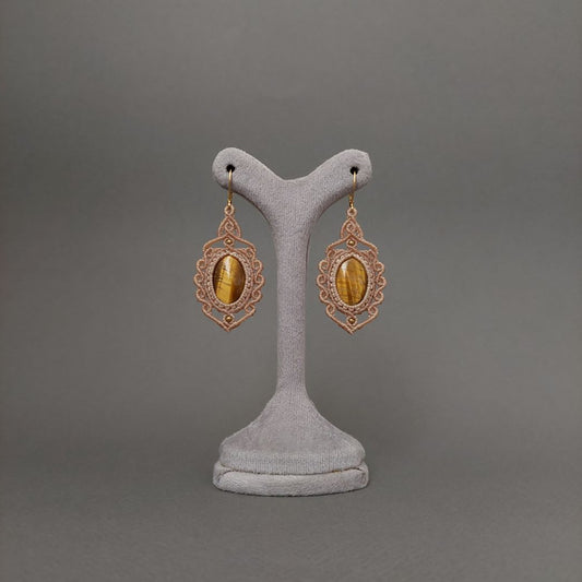 Macramé Earrings-732BE Tiger eye