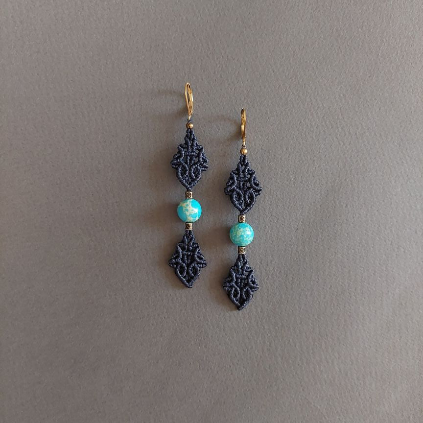 Macramé Earrings-733BK Turquoise