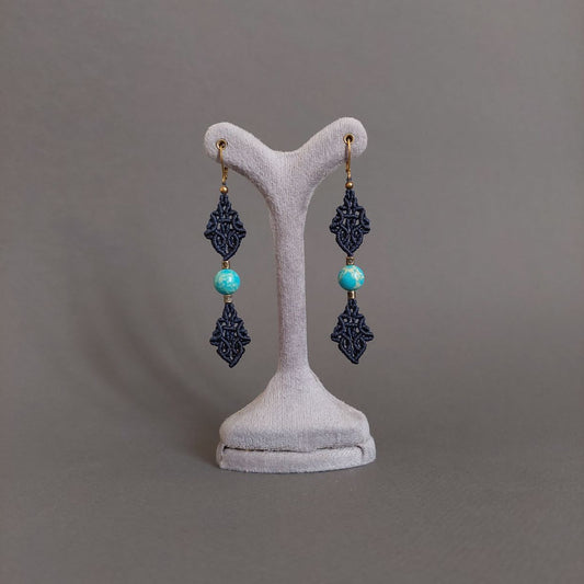 Macramé Earrings-733BK Turquoise