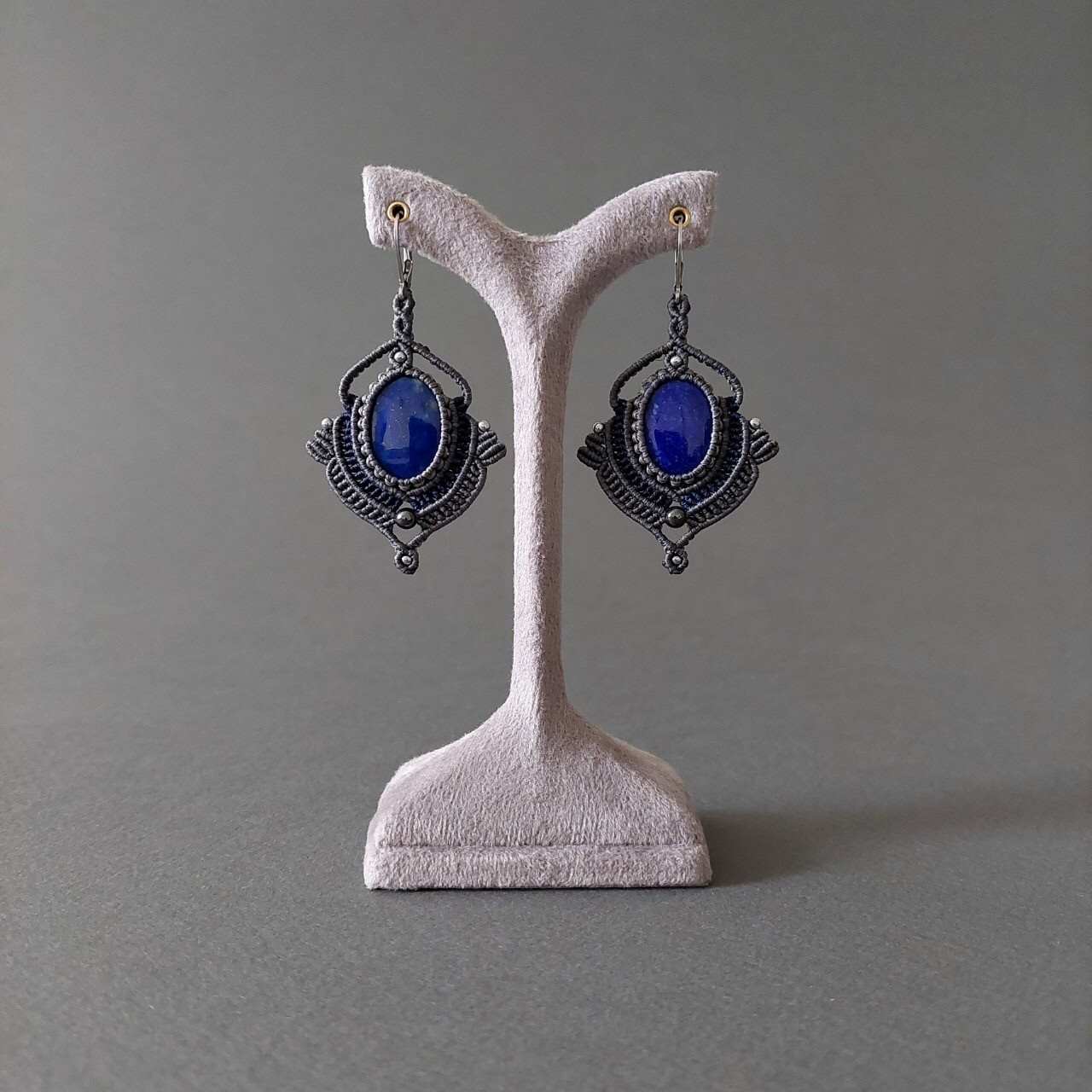 Macramé Earrings-720GY Lapis lazuli