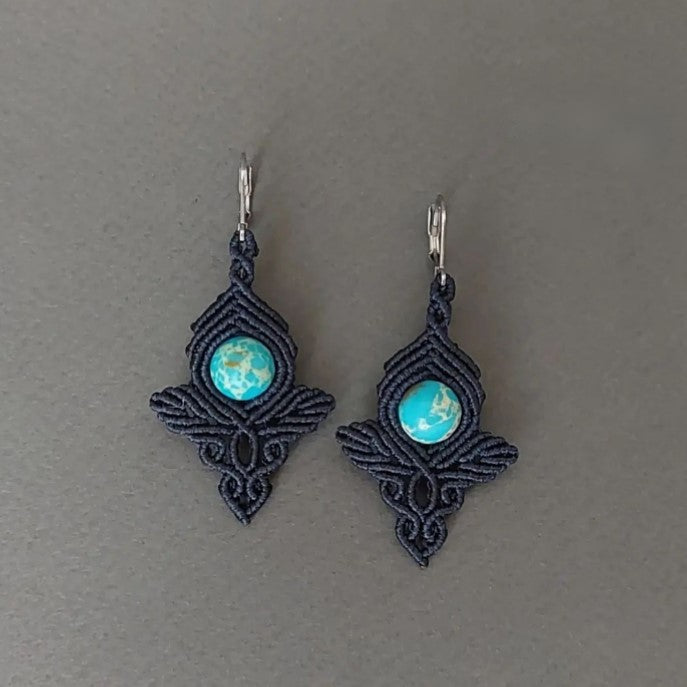 Macramé Earrings-735BK Turquoise